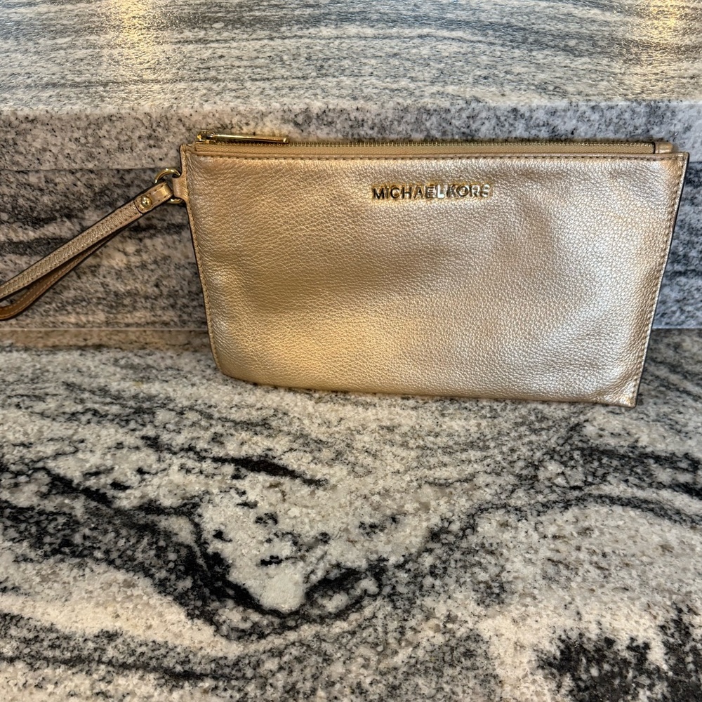 Michael Kors Metallic Gold Wristlet Clutch